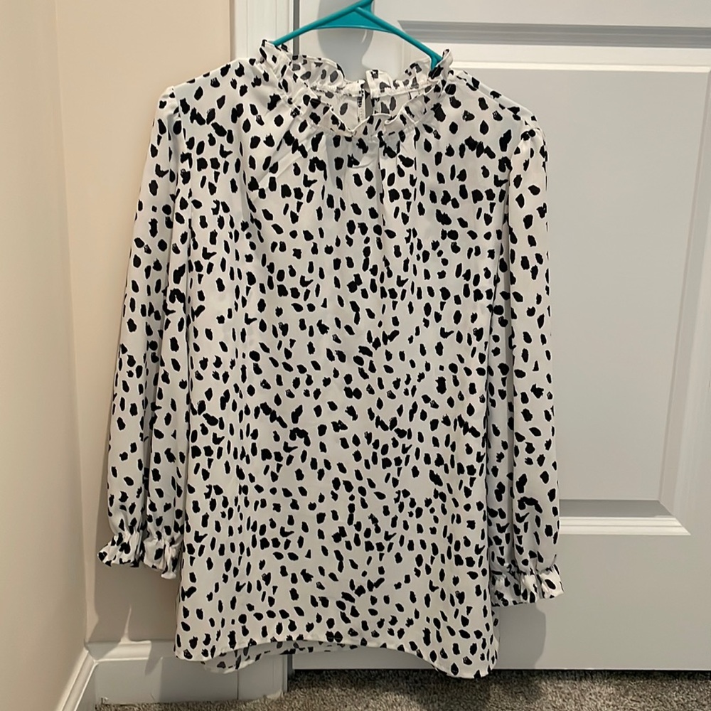 Avanova Women's Leopard Printed Ruffle Hem Long Sleeve Mock Neck Blouses Top